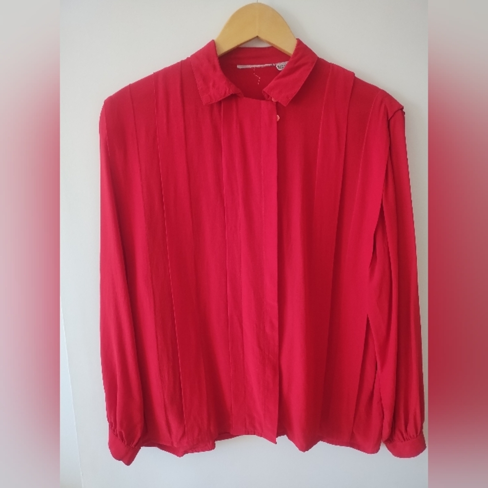 Vintage Cherry Red Silk Blouse